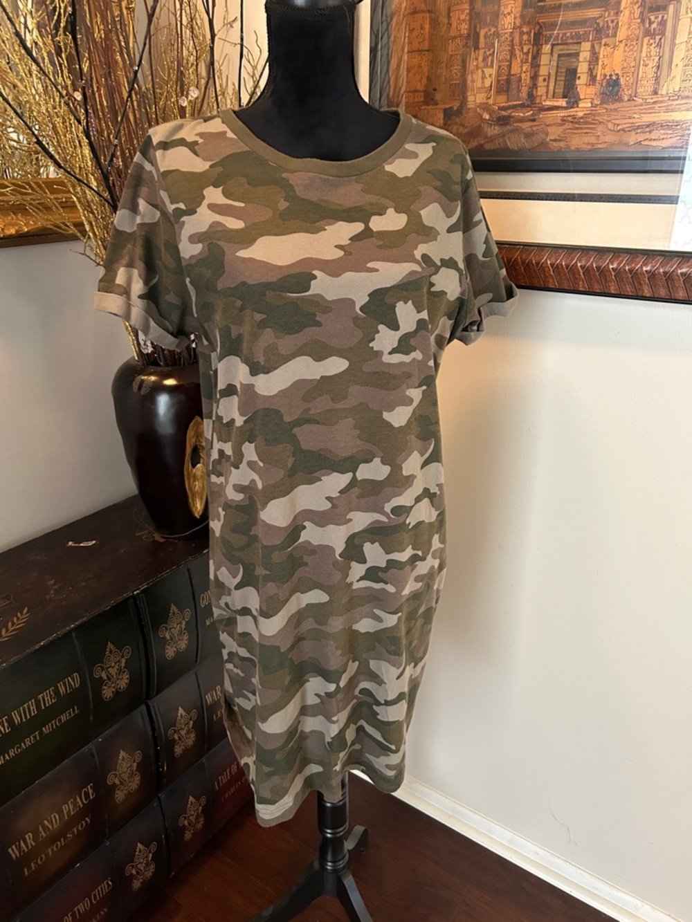 Sonoma Camo Short Sleeve Mini Dress - Olive, Tan, Brown